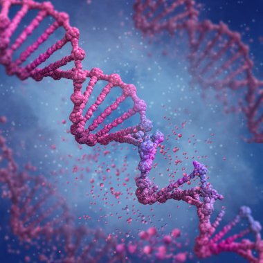 Zincir, mavi arka planda DNA kodu, tıbbi geçmiş, yenilik kavramı, 3D görüntüleme