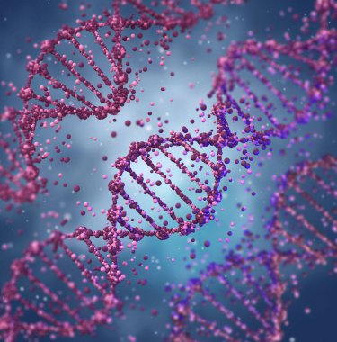 Zincir, mavi arka planda DNA kodu, tıbbi geçmiş, yenilik kavramı, 3D görüntüleme
