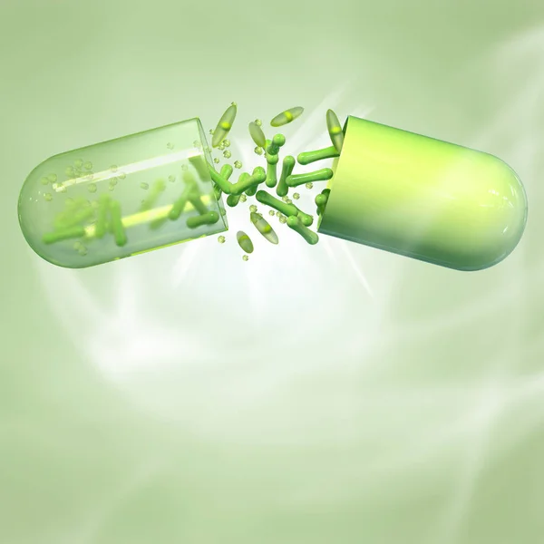 Medizinischer Hintergrund Blauem Ton Arzneimittel Zur Verdauung Kunststoffbehälterkapsel Schwebezustand Flug — Stockfoto