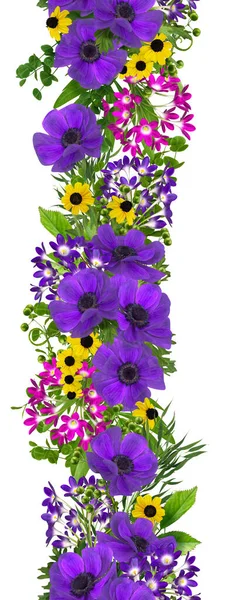 Blomsterarrangemang Knoppar Lila Anemon Blommor Bukett Med Rosa Små Blomstã — Stockfoto