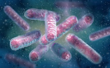 Tıbbi geçmiş, Enterobacterales bakterisi patojen salmonella, E. coli, veba bakterisi, proteobakteri, gram negatif, 3D görüntüleme.
