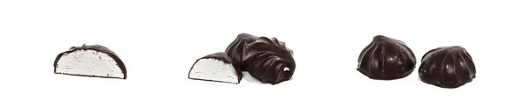 Set Close Shot Whole Marshmallows One Half Covered Chocolate Isolated — Zdjęcie stockowe