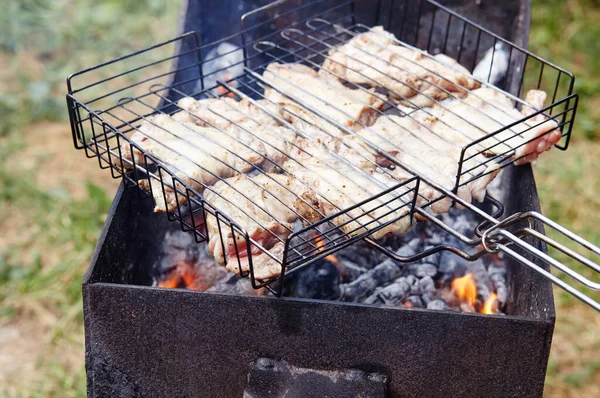 Tasty Chicken Wings Cooking Barbecue Grill Outdoors Roasted Chicken Meat — Stock fotografie