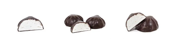Set Close Shot Whole Marshmallows One Half Covered Chocolate Isolated — Zdjęcie stockowe