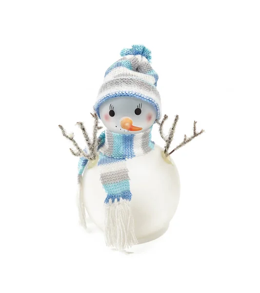 Snowman Isolated White Background Closeup Snowman Wearing Hat Scarf Christmas — Stock Photo, Image