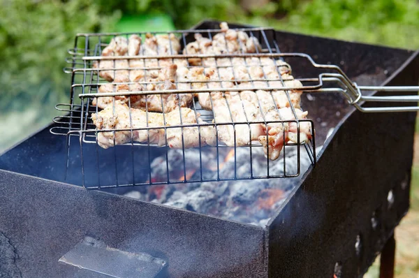 Tasty Chicken Wings Cooking Barbecue Grill Outdoors Roasted Chicken Meat — Zdjęcie stockowe