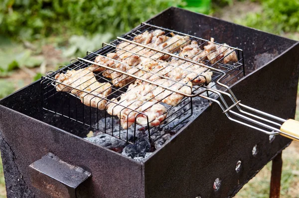 Tasty Chicken Wings Cooking Barbecue Grill Outdoors Roasted Chicken Meat — 스톡 사진