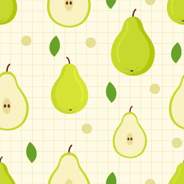 グリッド線を背景にした新鮮な梨の果実シームレスなパターンデザイン — ストックベクタ
