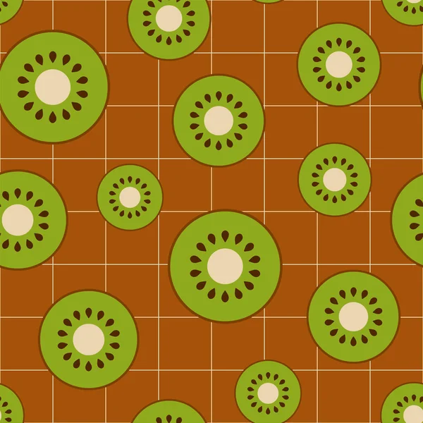 グリッドラインのシームレスなパターンを持つ新鮮な緑のキウイフルーツ — ストックベクタ