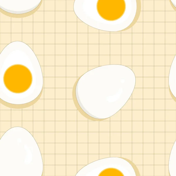 具有网线无缝矢量图案设计的煮硬鸡蛋 — 图库矢量图片