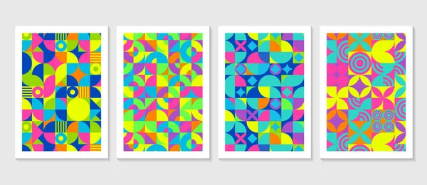 Conjunto Formas Geométricas Abstractas Coloridas Bauhaus Inspirado Patrón Postern Banner — Vector de stock