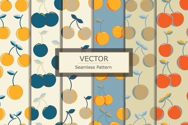 Kirschfrucht Vektor Muster Nahtlos Wiederholen Hintergrunddesign — Stockvektor