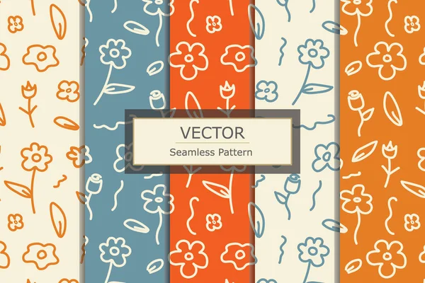 Floral Ditsy Vintage Line Art Outline Vektormuster Nahtlos Wiederholen Hintergrund — Stockvektor