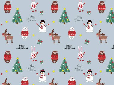 Vektör çizimi. Kusursuz Noel şablonu. Sevimli mutlu noeller şirin renkli karalama sanatıyla