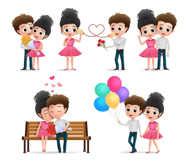 Valentines Couple Vector Characters Set Valentine Lovers Characters Love Dating — Stock Vector