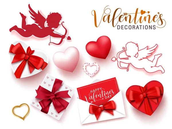 Decoraciones San Valentín Vector Conjunto Decoración San Valentín Cupido Regalos — Archivo Imágenes Vectoriales