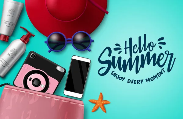 Hallo Sommer Vektor Banner Vorlage Hallo Sommertext Mit Strandreise Element — Stockvektor