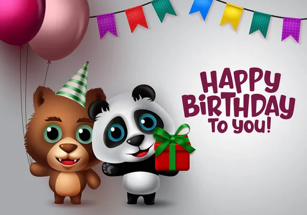 Happy Birthday Vector Animal Kids Party Happy Birthday Greeting Text — Stock Vector