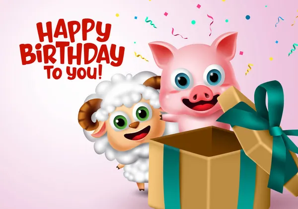 Birthday Kids Surprise Animal Party Happy Birthday Greeting Text Gift — Stock Vector