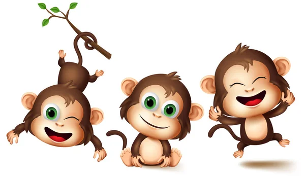 Maymunlar Hayvan Karakterleri Vektör Kümesi Maymun Çocuklar Farklı Pozlarda Tasarım — Stok Vektör