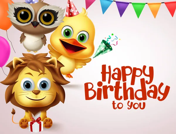 Happy Birthday Animal Characters Vector Banner Template Happy Birthday You — Stock Vector