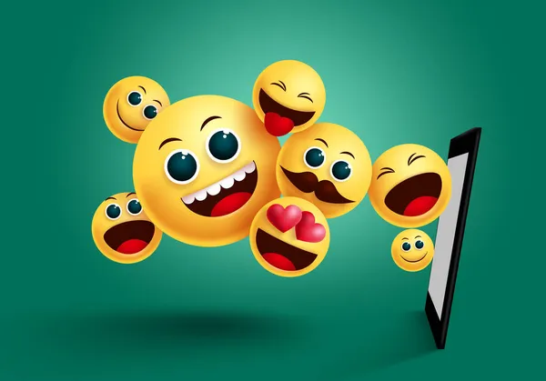 Smiley Emoji 모바일 디자인 미디어 캐릭터 디자인을 모바일 요소의 이모티콘 — 스톡 벡터