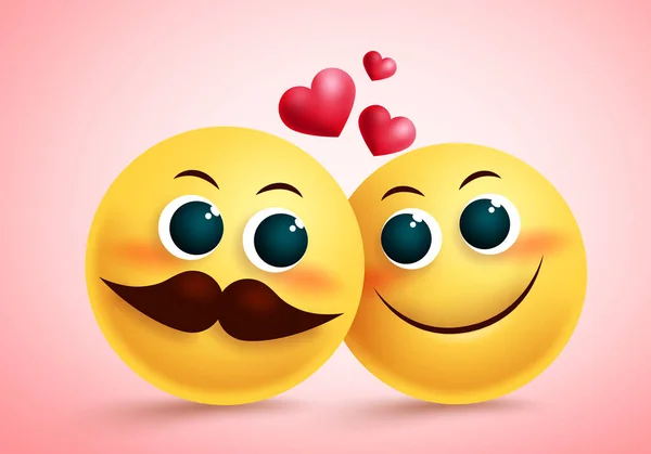 Smiley Emoji Paar Verliebten Vektordesign Gelbe Süße Emojis Liebhaber Charakter — Stockvektor