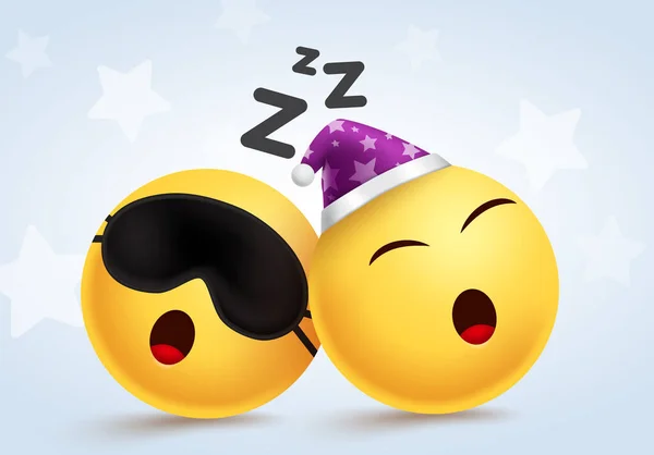 Emoji Schlafvektordesign Emojis Schlafen Müde Und Schnarchen Charakter Mit Augenmaske — Stockvektor