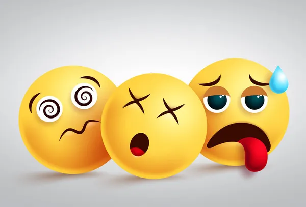 Emojis Tired Disappointed Vector Design Emoji Emoticon Group Character Dizzy — Stock Vector