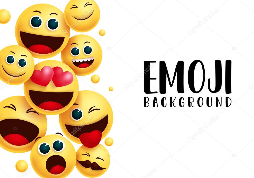 Smiley emoji background vector template. Emoji background text in white empty space for messages with emoticon smiley happy, naughty and surprise facial expression for character collection design. Vector illustration. 