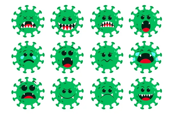 Covid19 Coronavirus Icon Green Vector Set Corona Virus Covid Cartoon — Stock Vector