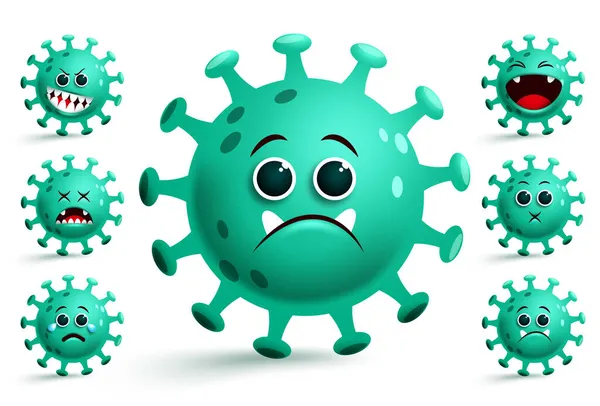Corona Virus Emoji Smiley Vector Set Covid Coronavirus Smileys Emojis — Stock Vector