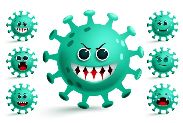Corona Virus Emojis Vector Set Green Covid Coronavirus Smiley Emojis — Stock Vector