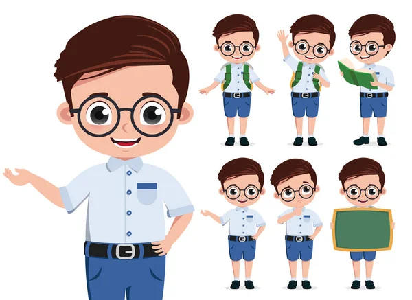 Escuela Estudiante Carácter Vector Conjunto Personaje Del Estudiante Niño Escuela — Vector de stock