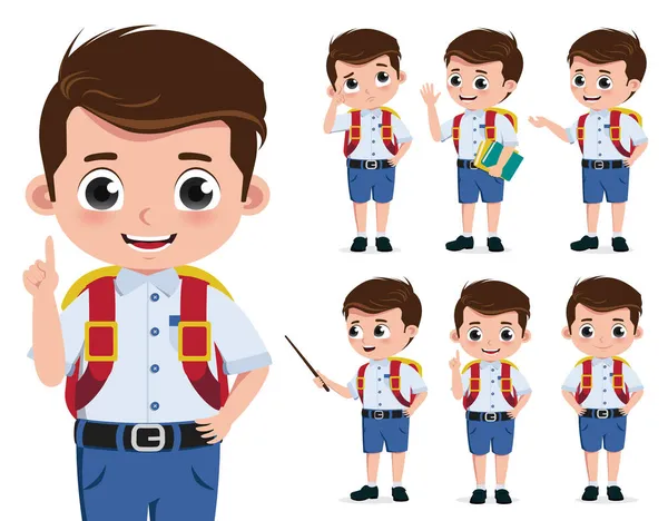 Шкільний Хлопчик Векторний Набір Персонажів Повернутися Шкільних Учнівських Персонажів Стоячій — стоковий вектор