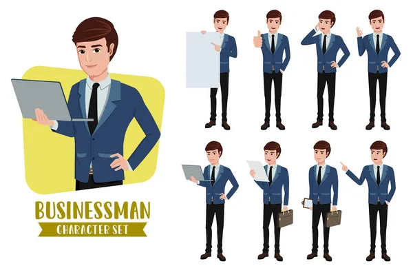 Geschäftsmann Zeichenvektorsatz Geschäftsmann Charaktere Set Von Männlichen Büroleiter Tun Präsentation — Stockvektor