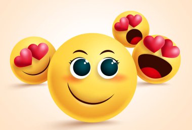 Smiley emoji love suitor vector design. Pretty emoji with suitors and admirer in love with her for admiration and love design concept. Vector illustration. clipart
