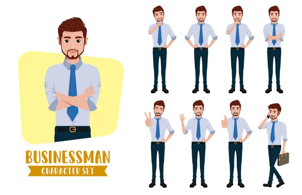 Business Man Character Vector Set Businessman Male Characters Office Employee — Stock Vector