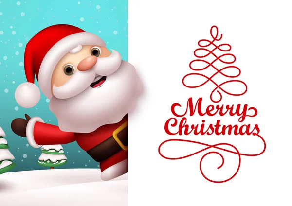 クリスマスサンタベクトルバナーテンプレート クリスマスのホリデーシーズンのグリーティングカードのために手を振ってサンタクラスの文字とメッセージのための空の白いスペースでメリークリスマスタイポグラフィテキスト ベクターイラスト — ストックベクタ