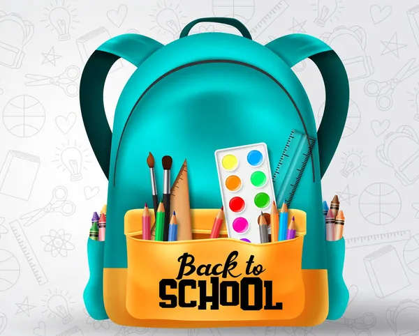 Zurück Zum Schulvektorkonzept Back School Text School Bag Element Education — Stockvektor
