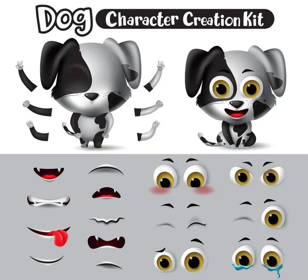 犬のキャラクター作成ベクトルセット 編集可能な犬の文字ダルマチアの動物は 動物のコレクションのデザインのための異なる感情 ポーズやジェスチャーで目 口やボディキットを作成します ベクターイラスト — ストックベクタ