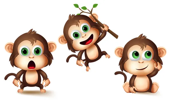 Monkey Zwierząt Postać Wektor Zestaw Małpy Cute Zwierząt Dzieci Postacie — Wektor stockowy