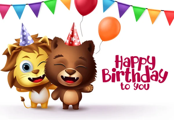 Happy Birthday Greeting Animals Character Vector Background Template Happy Birthday — Stock Vector