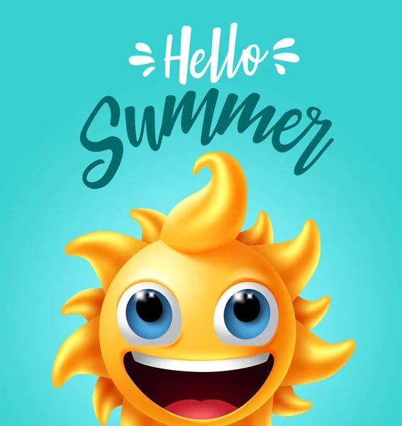 Olá Design Banner Vetorial Verão Olá Texto Verão Com Personagem —  Vetores de Stock