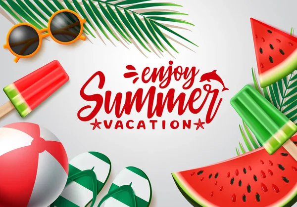 Summer Vector Banner Design Summer Vacation Text Beach Elements Tropical — Stock Vector