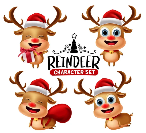 Juego Vectores Personajes Renos Personaje Animal Navidad Renos Diferentes Poses Ilustración de stock