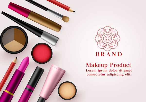 Makeup Produkte Vektorbanner Vorlage Kosmetikkollektion Für Die Werbung Mokiert Das — Stockvektor