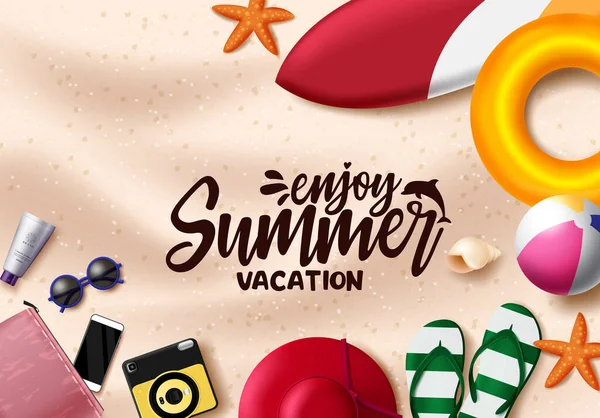 Genießen Sie Sommerferien Vektor Banner Vorlage Sommerurlaub Text Sand Mit — Stockvektor