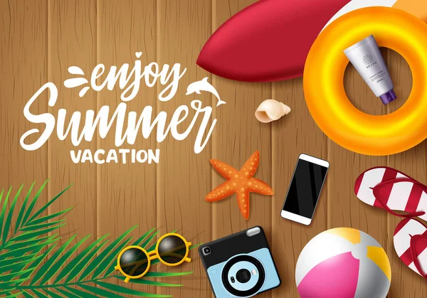 Enjoy Summer Vector Banner Design Enjoy Summer Vacation Text Beach — Stock Vector
