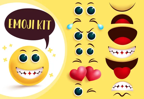 Σμάιλι Έμοτζι Κιτ Δημιουργίας Διανυσματικών Emoticon Και Emoji Κίτρινο Πρόσωπο — Διανυσματικό Αρχείο